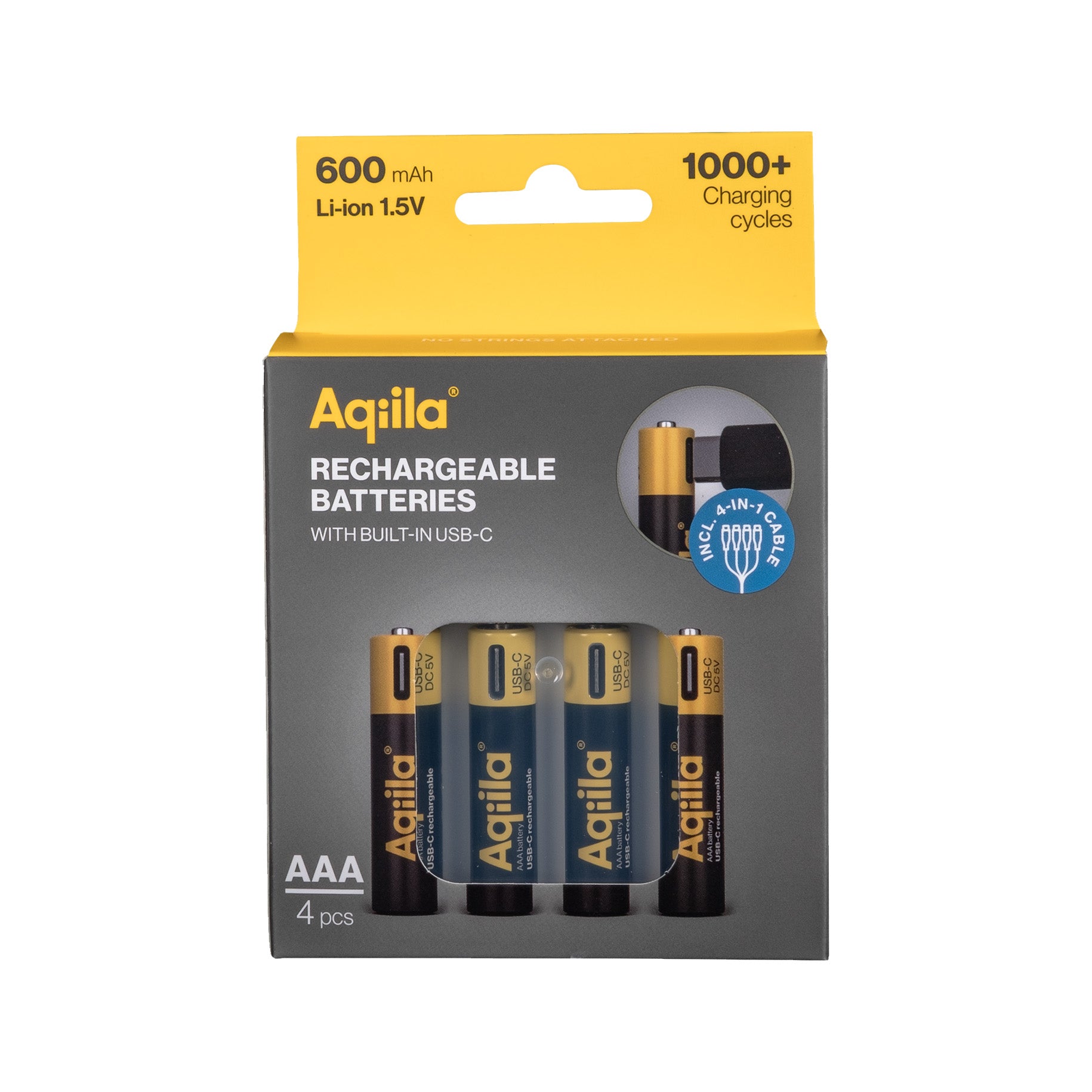 Aqiila Rechargeable USB-C Lithium battery AAA 1.5V 4-pack
