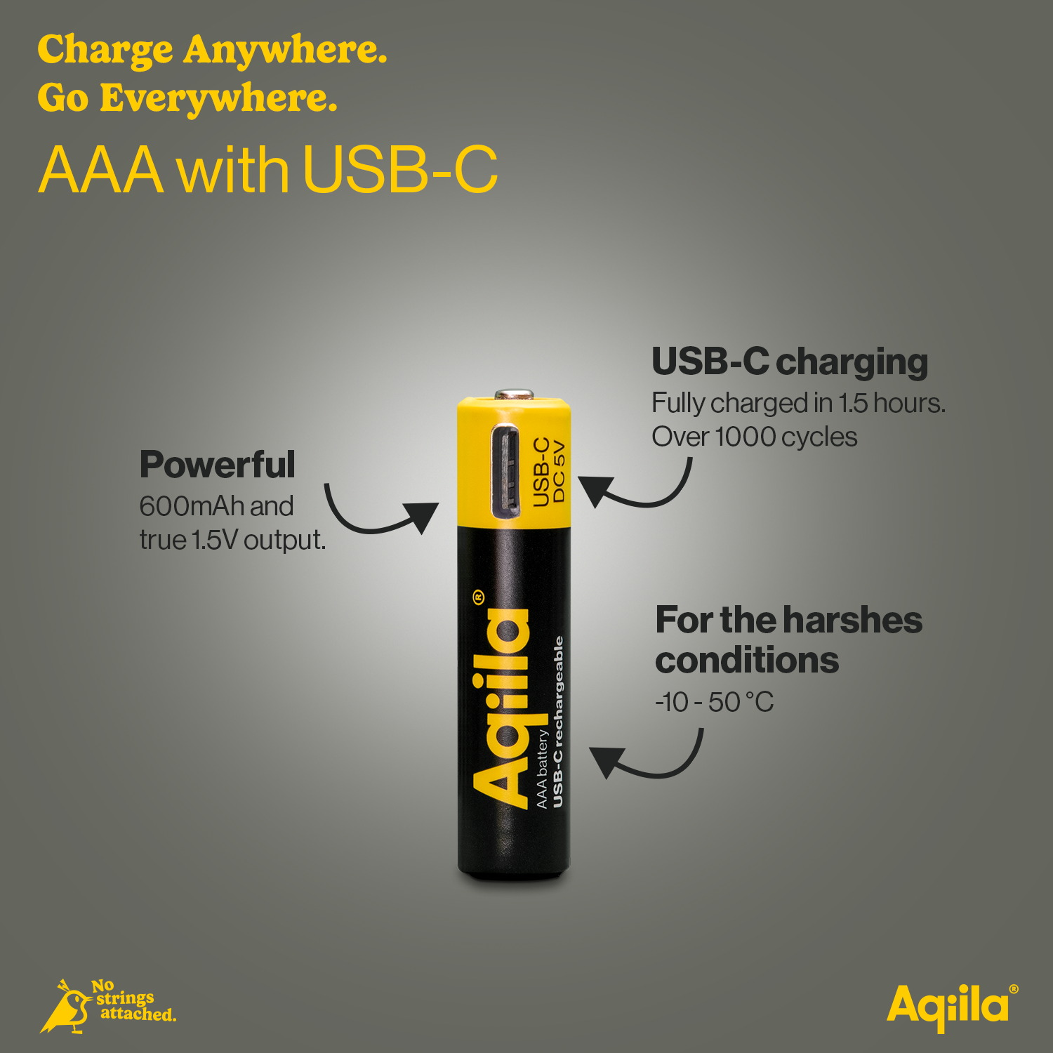 Aqiila Rechargeable USB-C Lithium battery AAA 1.5V 4-pack